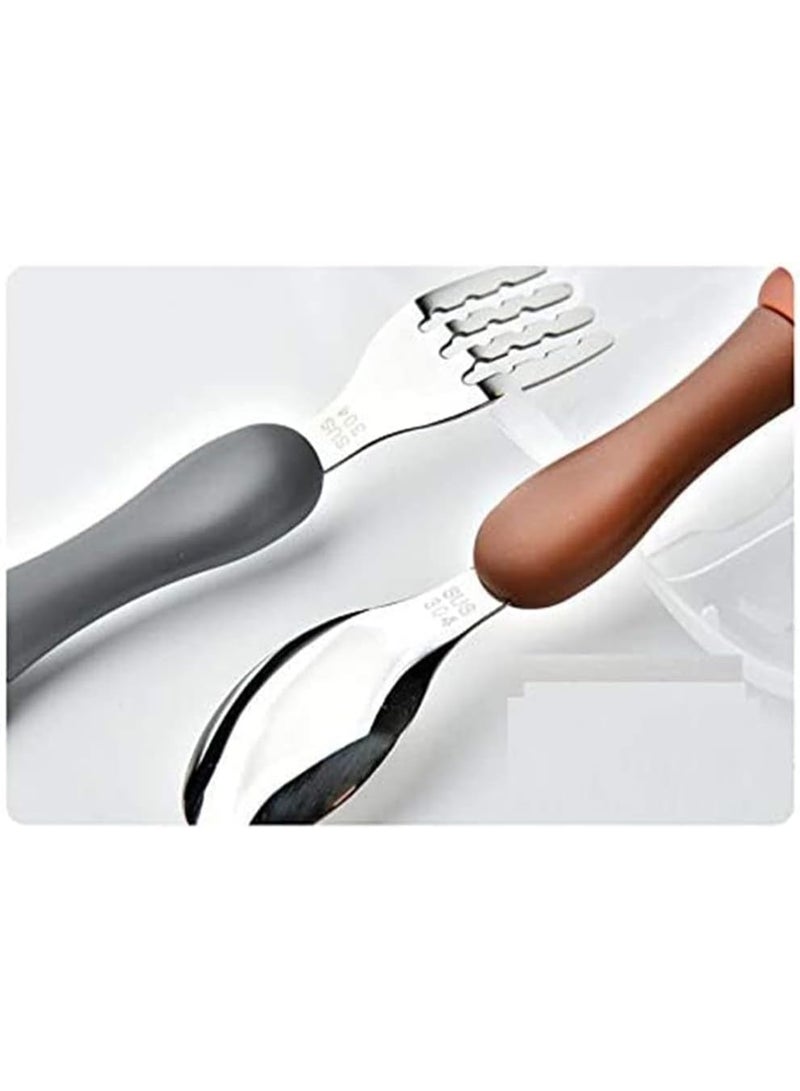 سوفام طقم أواني الأطفال, 3PCS طقم أدوات المائدة للأطفال المحمولة ملعقة وشوكة مع علبة بلاستيكية 304 غسالة أطباق خالية من الفولاذ المقاوم للصدأ آمنة (دجاج ودب وأرنبي) - Image 4