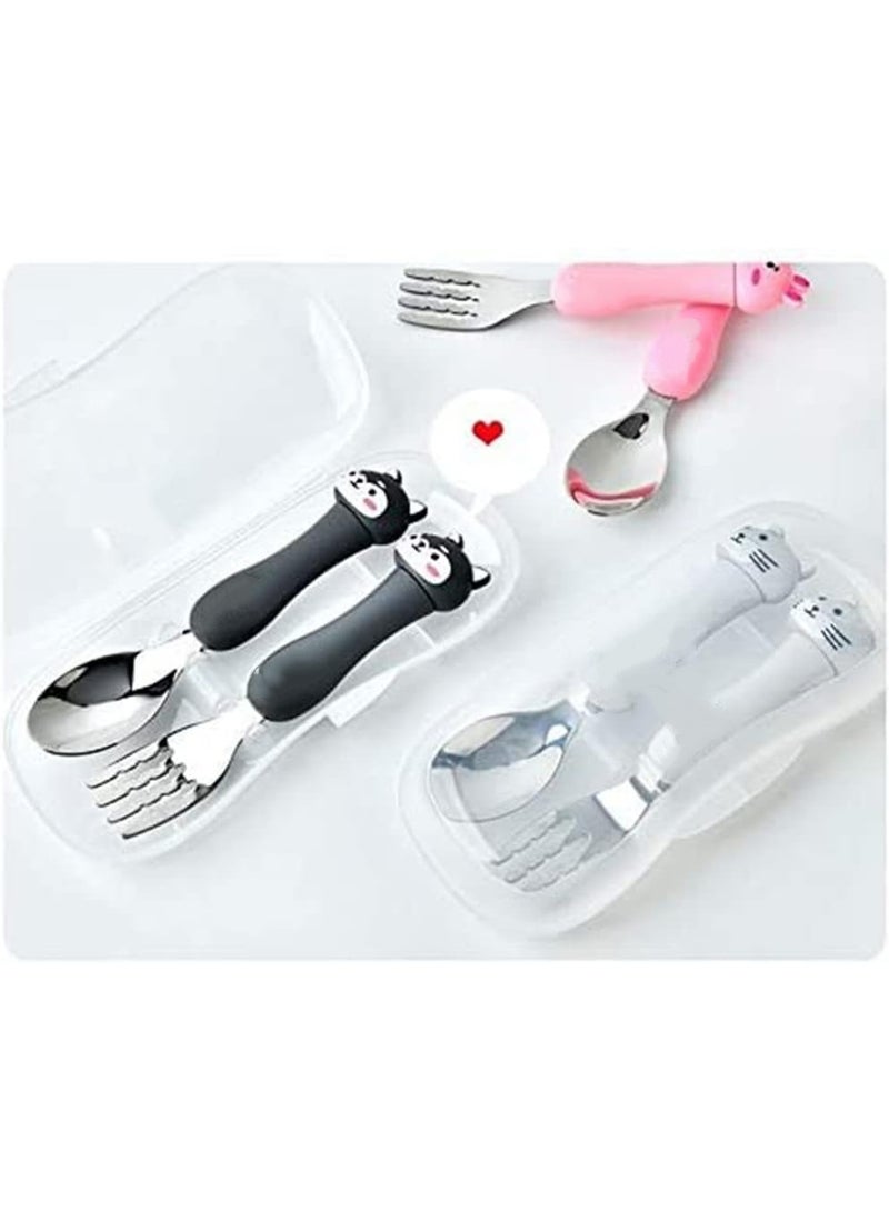 سوفام طقم أواني الأطفال, 3PCS طقم أدوات المائدة للأطفال المحمولة ملعقة وشوكة مع علبة بلاستيكية 304 غسالة أطباق خالية من الفولاذ المقاوم للصدأ آمنة (دجاج ودب وأرنبي) - Image 5