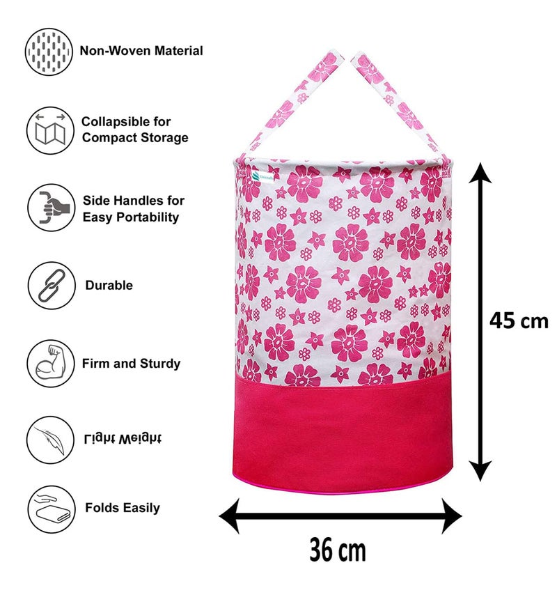 UNICRAFTS Unicrafts Laundry Bag 45 L Durable and Collapsible Laundry storage Bag with Side Handles Clothes Toys Storage Foldable Flower Print Laundry Basket Pack of 1 Pc Flower Print Blue Pink - Image 3