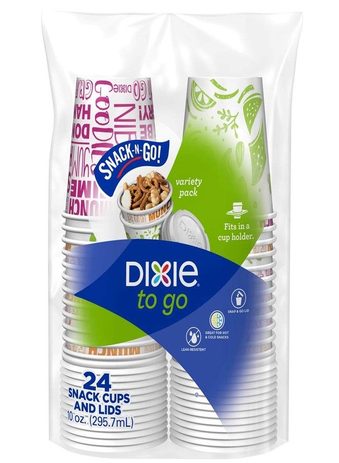 Dixie To Go Snack Cups with Lids, 10 Ounce Travel Size, 24 Count Disposable Paper Cups - Image 1