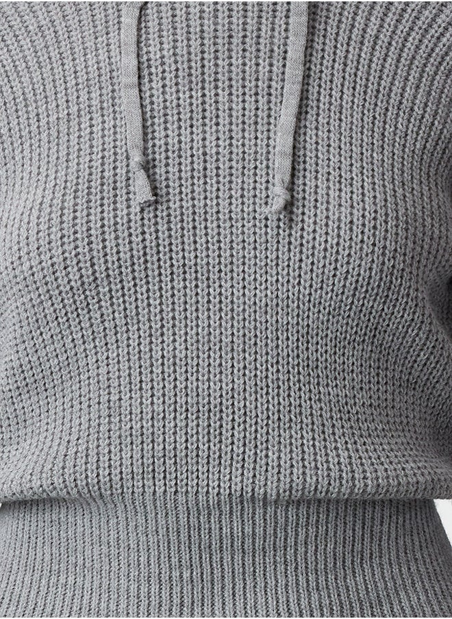trendyol Gray Mini Knitwear Hooded Dress TWOAW23EL00075  - Image 3