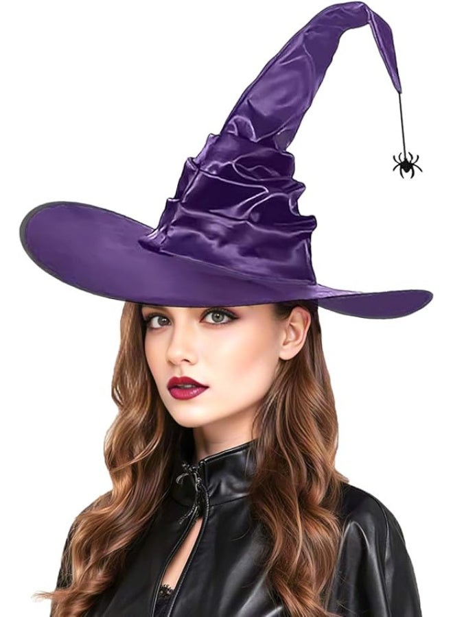 AUTOYSUR Witch Hat,Black Large Ruched Witch Hat,Spider Pendant Top Hat,Novelty Cosplay Accessories, for Women Men Wizard Cosplay Costume Accessories,45 * 45 * 37cm (Purple) - Image 5