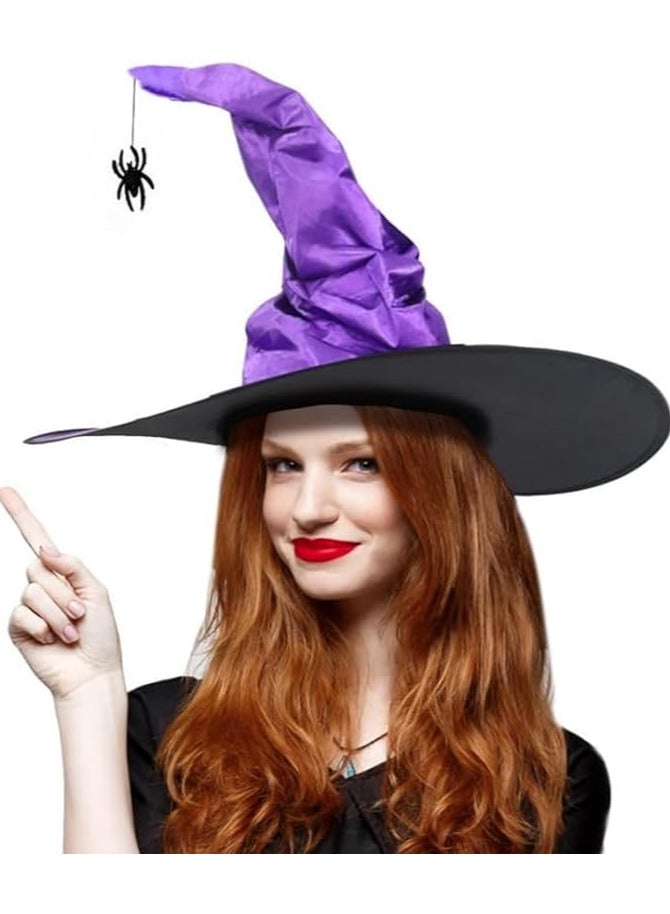 AUTOYSUR Witch Hat,Black Large Ruched Witch Hat,Spider Pendant Top Hat,Novelty Cosplay Accessories, for Women Men Wizard Cosplay Costume Accessories,45 * 45 * 37cm (Purple) - Image 1