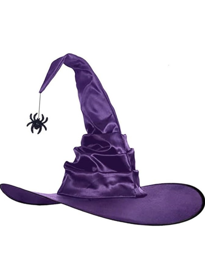 AUTOYSUR Witch Hat,Black Large Ruched Witch Hat,Spider Pendant Top Hat,Novelty Cosplay Accessories, for Women Men Wizard Cosplay Costume Accessories,45 * 45 * 37cm (Purple) - Image 2