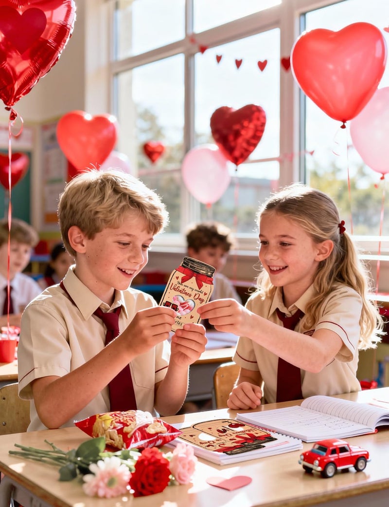 bomis Valentines Day Cards for Kids School, 50 Pack Mason Jar Valentine Gift with Treat Bags, Funny Valentine Classroom Exchange Cards for Boys Girls Class Classroom Party Favors Friends(Candy Not Included) - Image 5