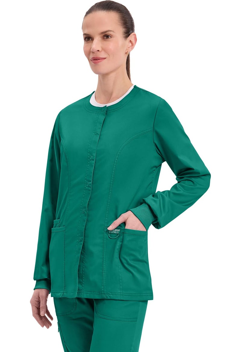 Cherokee Women's Snap Front Warm-up Jacket, Hunter Green, Small - Image 3