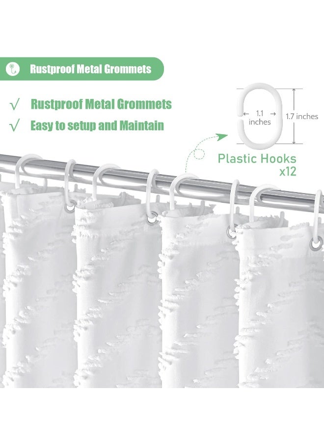 Boho Farmhouse Shower Curtain, 72 x 72 White Tufted Chevron Striped with Tassels, Water Repellent Fabric for Bathroom, Minimalist Ruffled Design with Hooks - Image 5