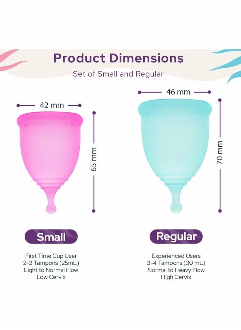 Soft Menstrual Cup, Super Soft and Flexible, Reusable Silicone Foldable Sterilizing Cup, Wear for 12 Hours, Easy to Clean Tampon and Pad Alternative (1 Small and 1 Large)