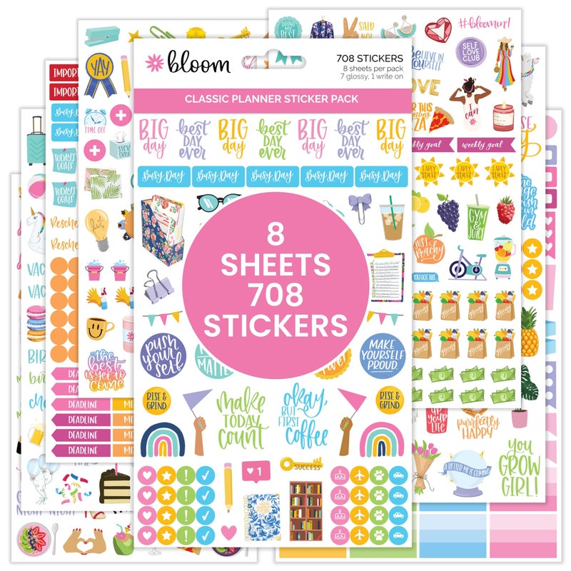 Bloom daily planners Newly Improved Classic Planner Sticker Sheets Variety Sticker Pack for Decorating Planning Scrapbooking etc 708 Stickers Per Pack
