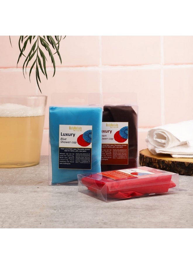BodyHerbals BodyHerbals Reusable & Water Proof Shower Caps (Pack Of 3 ) in a Beautiful Zip Bag For Women & Men| Shower Caps -For Homes Spas, Salons, Hair Treatments & Hotels |Travel Essential|Elastic & Free size  - Image 2