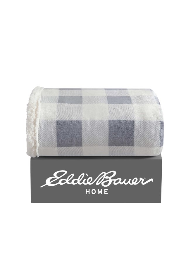 Eddie Bauer - Ultra Plush Collection Throw Blanket Reversible Sherpa Fleece Cover Soft And Cozy Perfect For Bed Or Couch Mountain Grey - Image 1