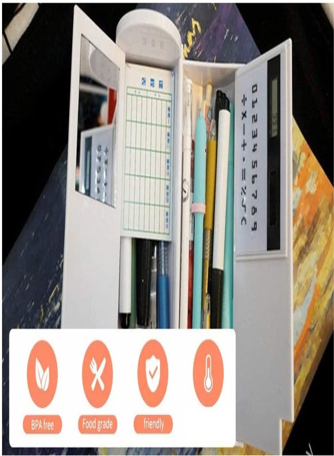 QIPS Abs Multifunctional Pencil Case Organizer Double Layer Cylindrical Large Capacity With Calculator, White Board, Marker & Mirror For Girls & Boys (Whale) - Image 5