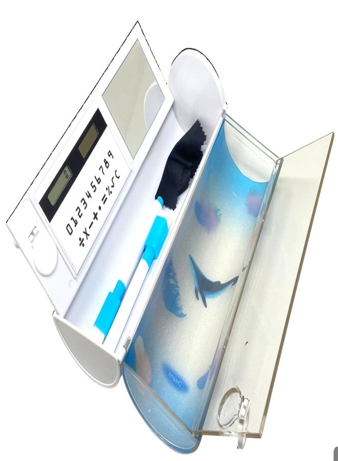 QIPS Abs Multifunctional Pencil Case Organizer Double Layer Cylindrical Large Capacity With Calculator, White Board, Marker & Mirror For Girls & Boys (Whale) - Image 4