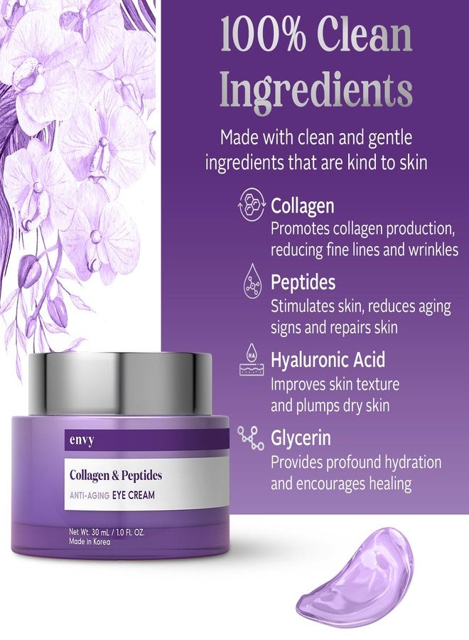 Envy Collagen & Peptides Eye Cream - Reduces Dark Circles, Puffiness & Wrinkles, Moisturizing, Anti-Aging, Rejuvenates, Dermatologist Tested, Cruelty-Free Korean Skin Care for All Skin Types - 1.01 Oz - Image 4
