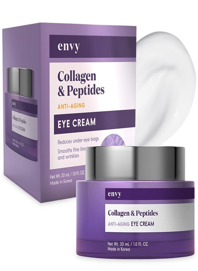 Envy Collagen & Peptides Eye Cream - Reduces Dark Circles, Puffiness & Wrinkles, Moisturizing, Anti-Aging, Rejuvenates, Dermatologist Tested, Cruelty-Free Korean Skin Care for All Skin Types - 1.01 Oz - Image 1