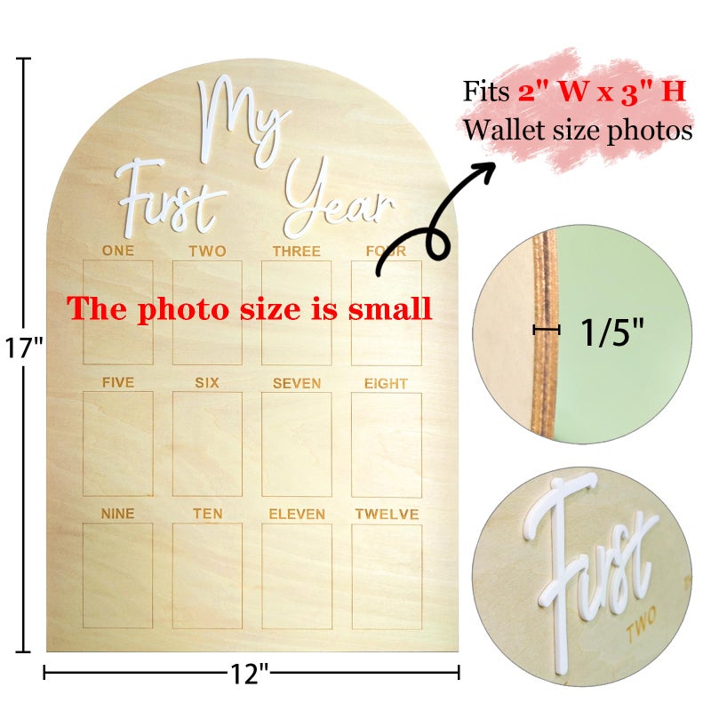 hongpar hongpar One Year Birthday Wooden Photo Board My First Year Milestone Photo Board 12 Monthly Picture Frame Baby First year Wood Acrylic Sign 1st Birthday Decorations Baby Keepsake Gift - Image 2
