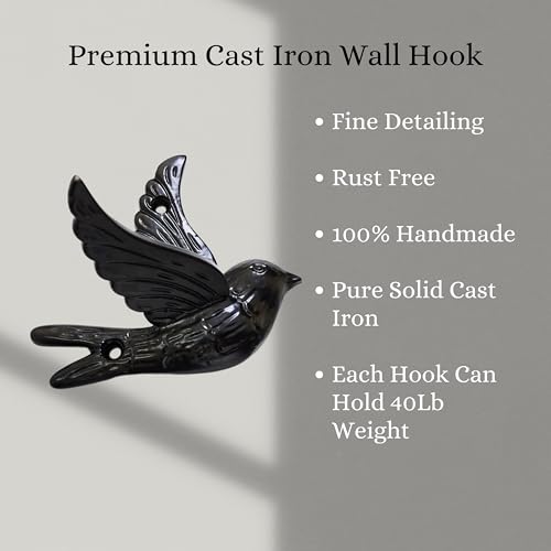 AYZCORP Set of 3 Cast Iron Bird Shape Coat Hooks Wall Art DecorBird Shape Hangers and Key HolderClothes Rack and Backpack HangerCoat Hooks Home Decor for Storage Living Room Hallway Black - Image 3