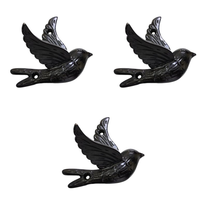 AYZCORP Set of 3 Cast Iron Bird Shape Coat Hooks Wall Art DecorBird Shape Hangers and Key HolderClothes Rack and Backpack HangerCoat Hooks Home Decor for Storage Living Room Hallway Black - Image 2