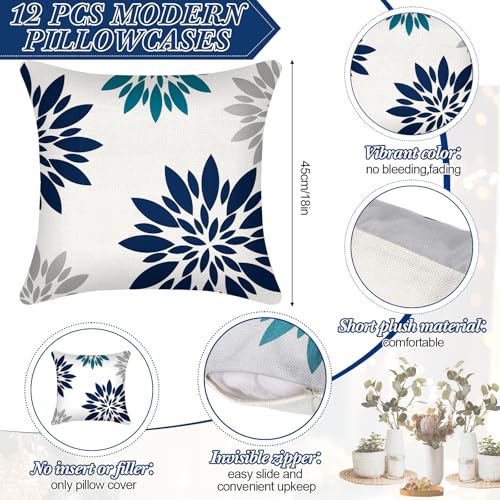 Flutesan 12 Pcs Decorative Throw Pillow Cover 18 x 18 Inch Modern Sofa Pillow case Geometric Floral Linen Square Cushion Covers for Home Living Room Bedroom Couch ChairGray Blue - Image 3