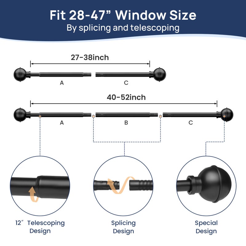 ENJOYBASICS No Drill Curtain Rods for Window 28 to 47 Inches, 5/8 Inch Diameter Renter Friendly Drapery Rod with Adhesive Brackets without Drilling, Adjustable from 27 to 52 Inches, Black - Image 3