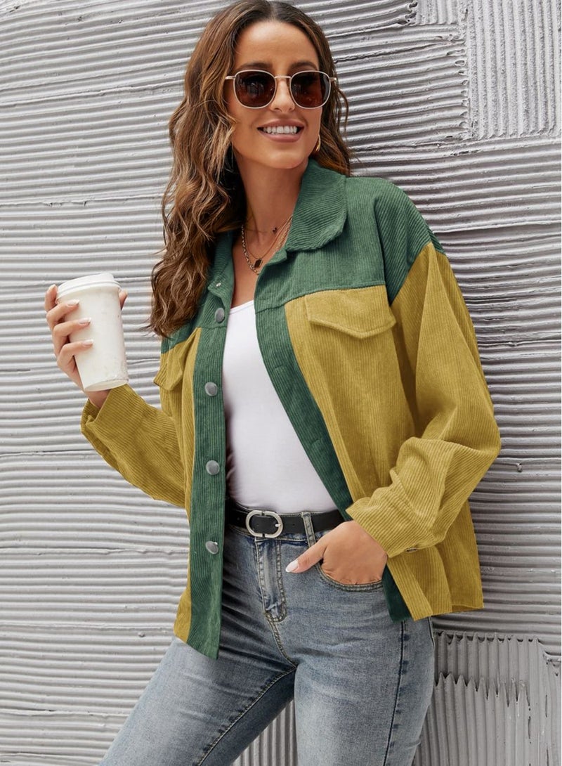 Loquat Women's Spring And Autumn New Corduroy Long Sleeved Loose Casual Shirt 