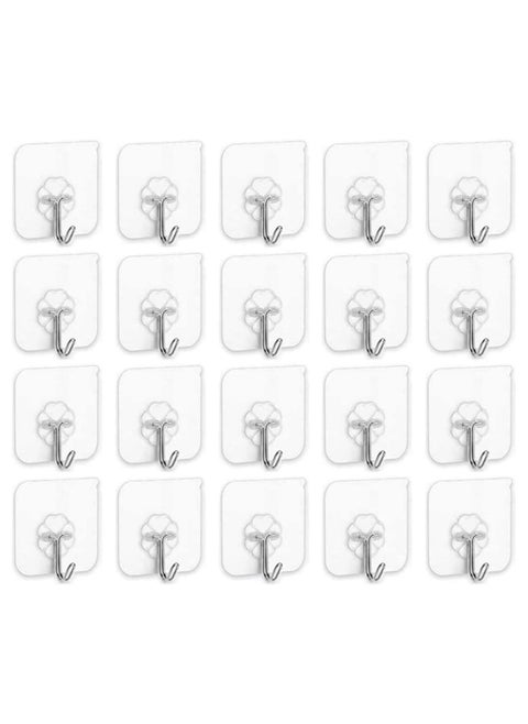 Self Adhesive double sided tap Steel Wall Hooks (Pack of 20) | 1 KG Load Capacity (6 x 6 cm, Silver)