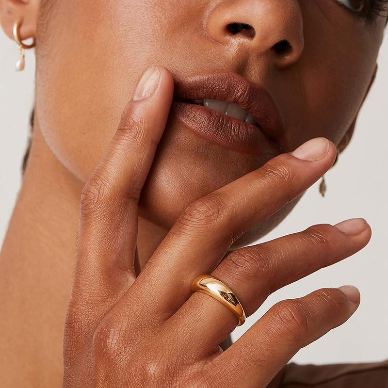 PAVOI 14K Gold Plated Chunky Dome Ring |Puffy Dome Stackable Rings | Womens Chunky Ring - Image 2