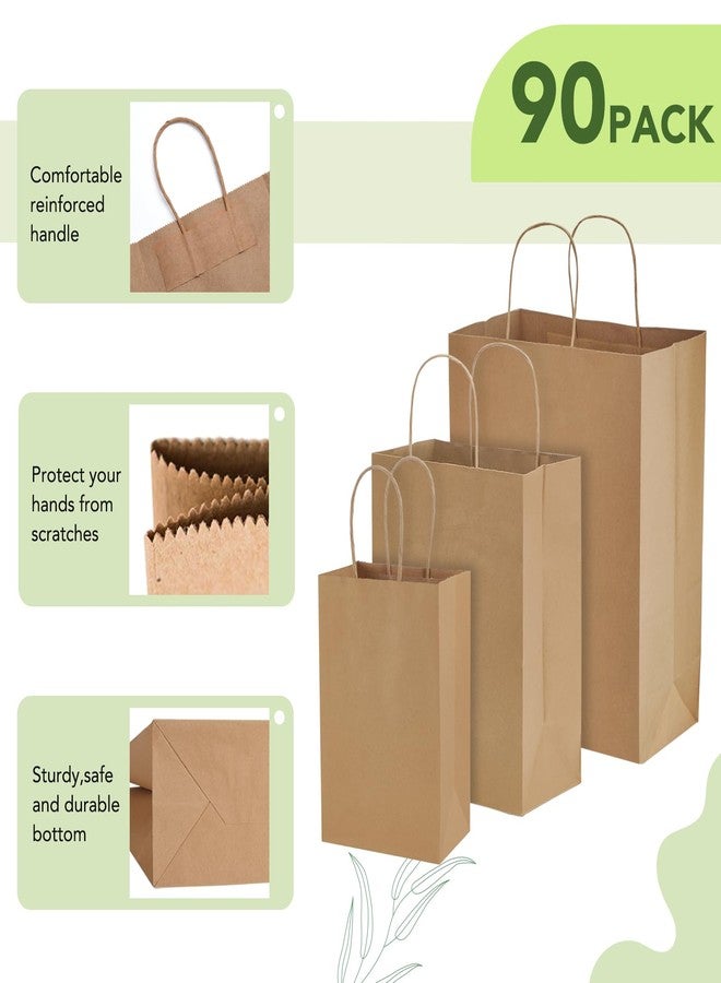 MESHA 90 Pack Brown Kraft Paper Bags with Handles Bulk, Multiple 3 Assorted Sizes Eco-Friendly Gift Bags for Small Shopping Business - Party Favors, Retail, Birthday Goody Bags & Grocery, 5/8/10 Inch - Image 4