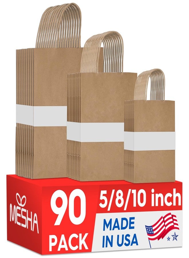 MESHA 90 Pack Brown Kraft Paper Bags with Handles Bulk, Multiple 3 Assorted Sizes Eco-Friendly Gift Bags for Small Shopping Business - Party Favors, Retail, Birthday Goody Bags & Grocery, 5/8/10 Inch - Image 1
