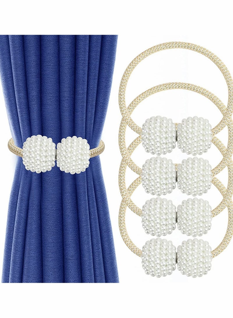Excefore Magnetic Curtain Tiebacks, Convenient Drape Tie Backs, Pearl Decorative Rope Holdback Holder for Home Office Hotel, Window Drapery Deco, No-Install Drill Hook (4 Pcs, Beige) - Image 1
