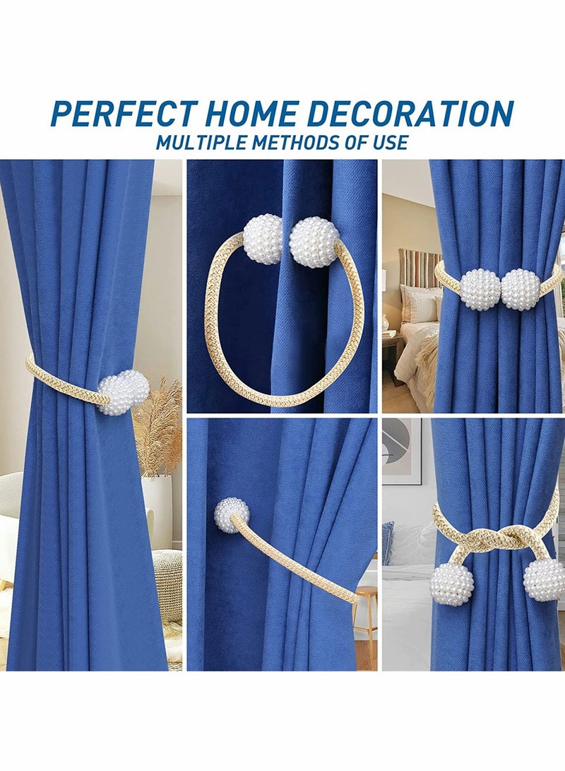 Excefore Magnetic Curtain Tiebacks, Convenient Drape Tie Backs, Pearl Decorative Rope Holdback Holder for Home Office Hotel, Window Drapery Deco, No-Install Drill Hook (4 Pcs, Beige) - Image 4