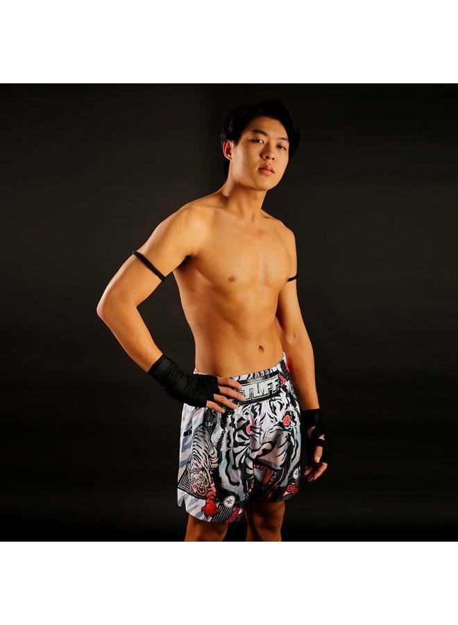 Tuff Sport Boxing Muay Thai Shorts Tiger Kick Martial Arts Training Gym Clothing Trunks, Gray Tiger, S - Image 3