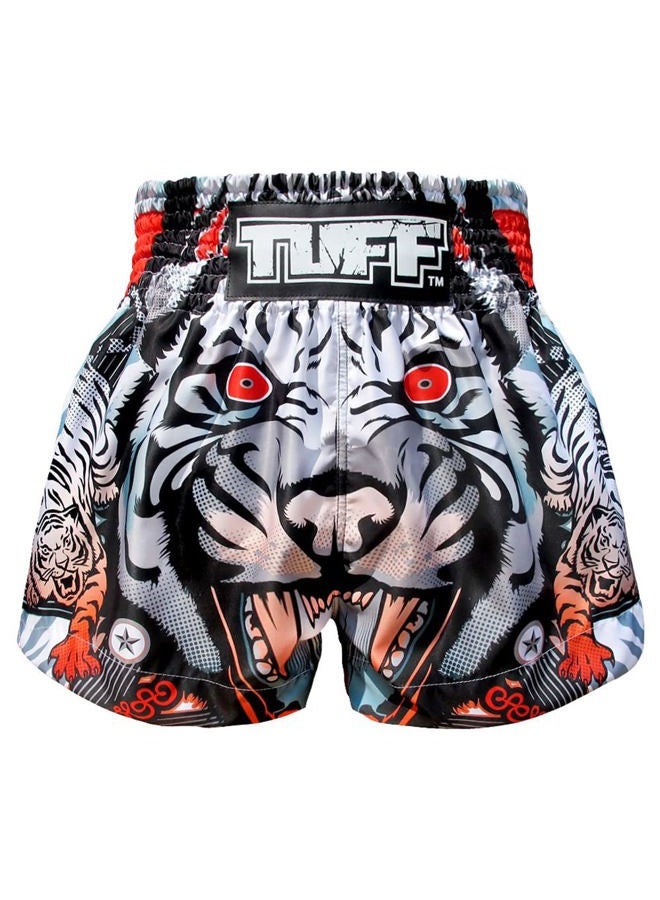 Tuff Sport Boxing Muay Thai Shorts Tiger Kick Martial Arts Training Gym Clothing Trunks, Gray Tiger, S - Image 1