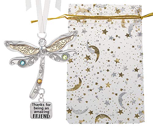 Friend Ornament Thanks for Being an Amazing Friend Dragonfly Charm Thoughtful Ornaments Friendship Gift Hanging Home Dcor for Christmas Birthdays or Everyday in a Festive Bag  White Gift Box