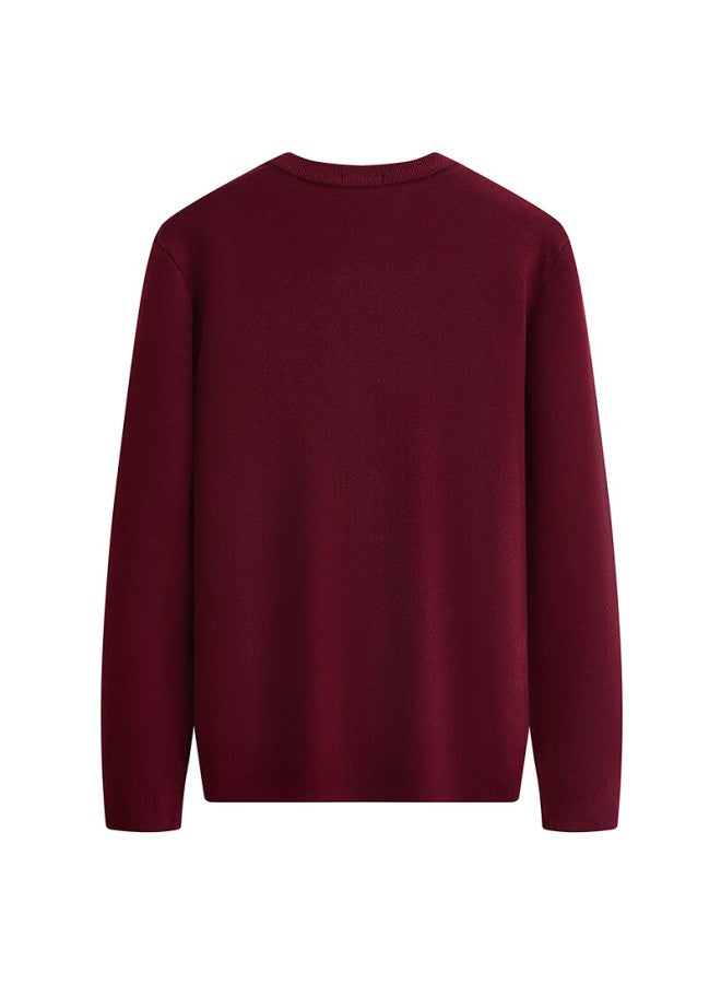 Dancing Wolves exquisite Embroidered Crew Neck Sweater Warm Comfortable Men's Long Sleeve Knitwear 418 Wine Red XL - Image 3