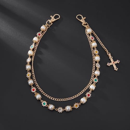 Disengor Pants Wallet Chains - Pearl Layered Pocket Chain Keychain - Hip Hop Purse Bag Charms Jean Trouser Accessories for Men Women (A) - Image 5