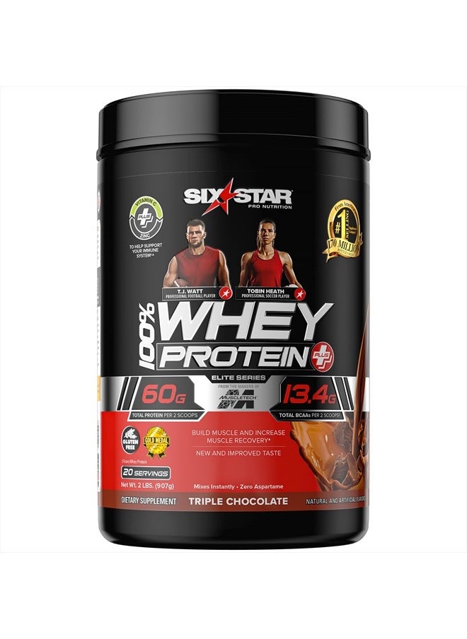 SIX STAR - Whey Protein Powder + Immune Support Whey Protein Plus | Whey Protein Isolate & Peptides + Muscle Builder | Lean Protein Powder for Muscle Gain & Recovery | Chocolate, 2 lbs - Image 1