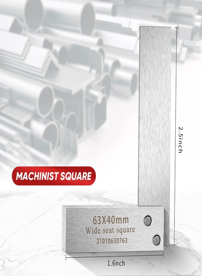 Weewooday Engineer Square Machinist Set - High Precision Steel Square for Woodworking - Wide Base, L-Type Measuring Tool(2.52 x 1.6 Inch) - Image 2