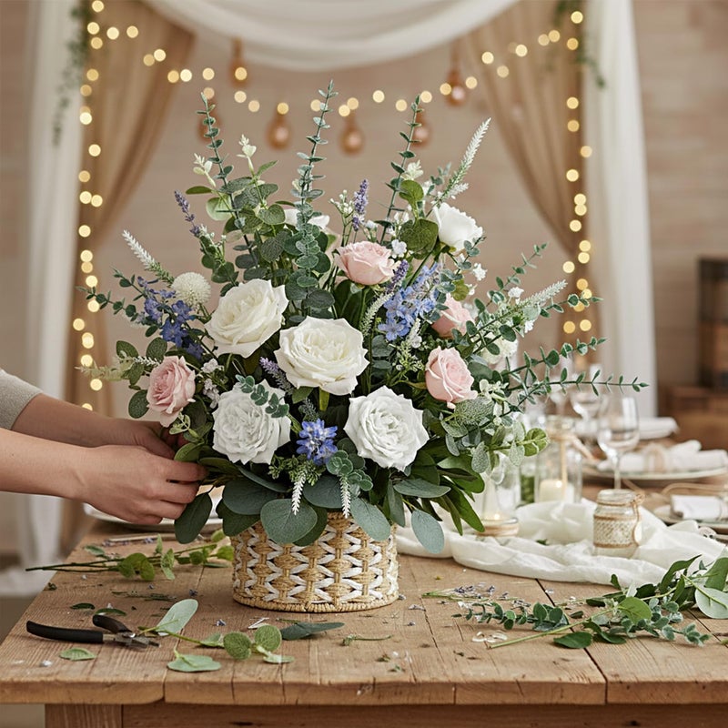 WONICE 120 Pcs 6 Kinds Mixed Eucalyptus Leaves Stems Bulk Artificial Silver Dollar Leaves Picks Dried Eucalyptus Bundle Faux Spray for Wedding Vase Bouquet Decor (Eucalyptus Leaves Stems-120) - Image 5
