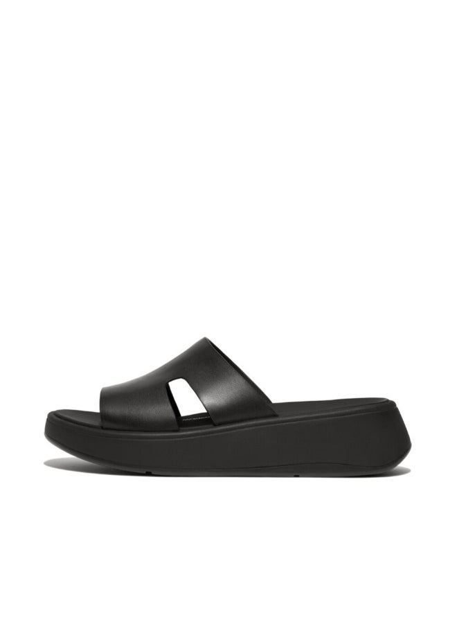 FitFlop 049-853 Fitflop Ladies F-Mode Raw-Edge Leather Flatform H-Bar Slides HM3-001 Black  - Image 1