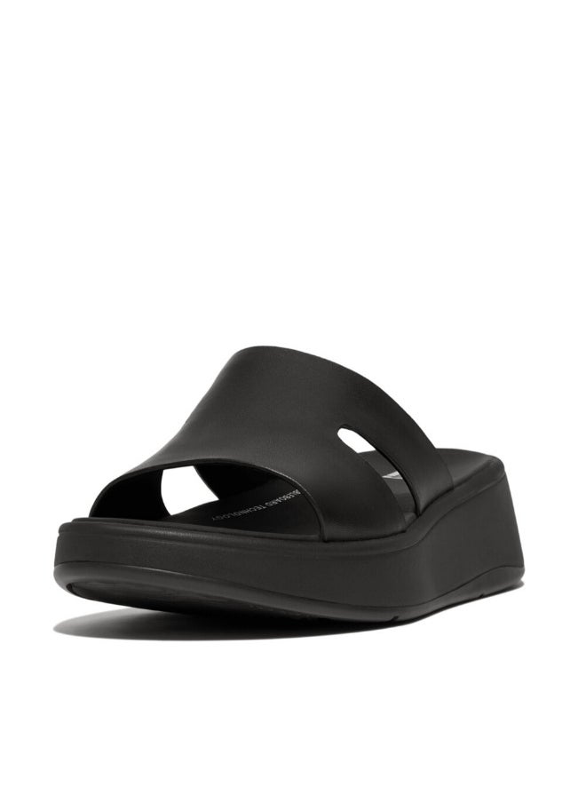 FitFlop 049-853 Fitflop Ladies F-Mode Raw-Edge Leather Flatform H-Bar Slides HM3-001 Black  - Image 3
