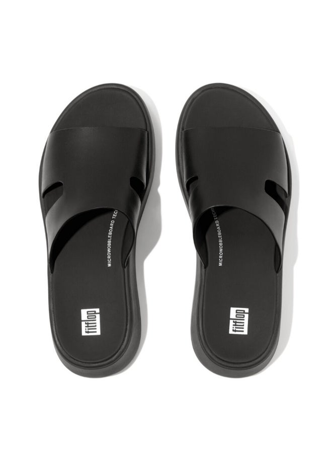 FitFlop 049-853 Fitflop Ladies F-Mode Raw-Edge Leather Flatform H-Bar Slides HM3-001 Black  - Image 2