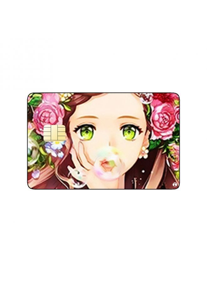 RKN PRINTED BANK CARD STICKER Cute Anime Girl Drawing With Flowers - Image 1