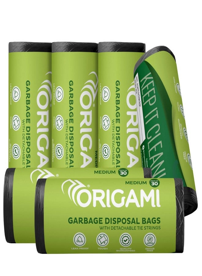 Origami Garbage Bags for Dustbin | Medium Size Trash Bags 180 Count (30 Bags x 6 Rolls) | 19 x 21 Inch Strong Disposable Waste Bag | Suitable for Wet & Dry Waste - Black - Image 1