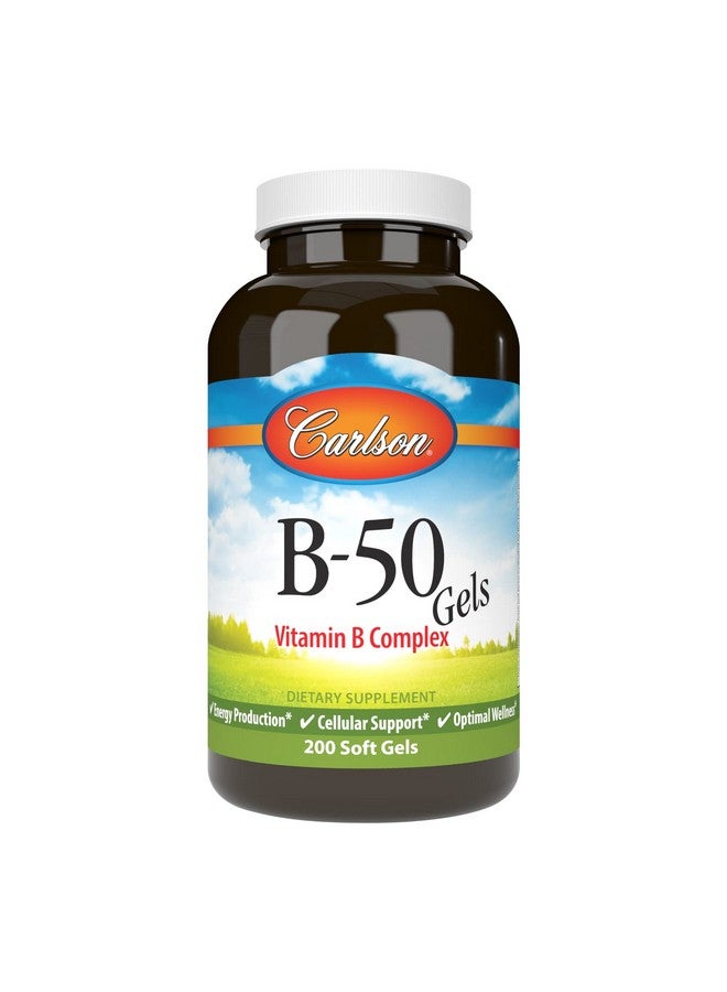 Carlson - B-50 Gels, Vitamin B Complex, Energy Production, Cellular Support & Optimal Wellness, 200 Softgels - Image 1