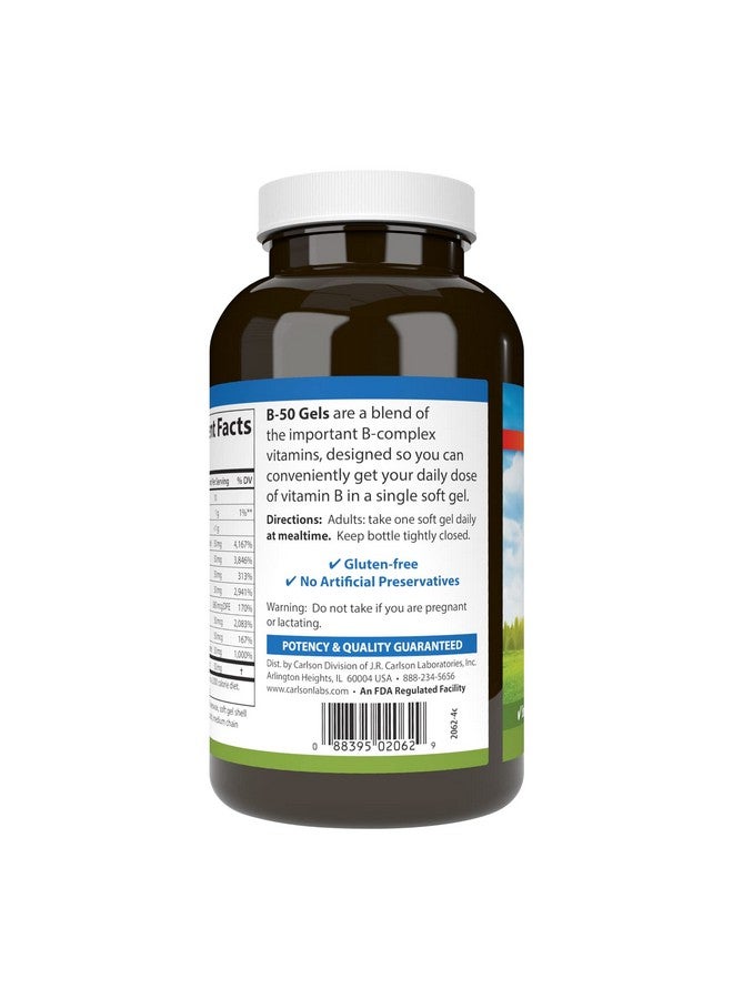 Carlson - B-50 Gels, Vitamin B Complex, Energy Production, Cellular Support & Optimal Wellness, 200 Softgels - Image 3