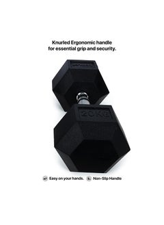 anythingbasic. Hexagonal Dumbbell of 20kg (44LB) Includes 1 * 20Kg (44LB) | Material : Iron with Rubber Coat | Exercise, Fitness and Strength Training Weights at Home/Gym | Unisex  - Image 3