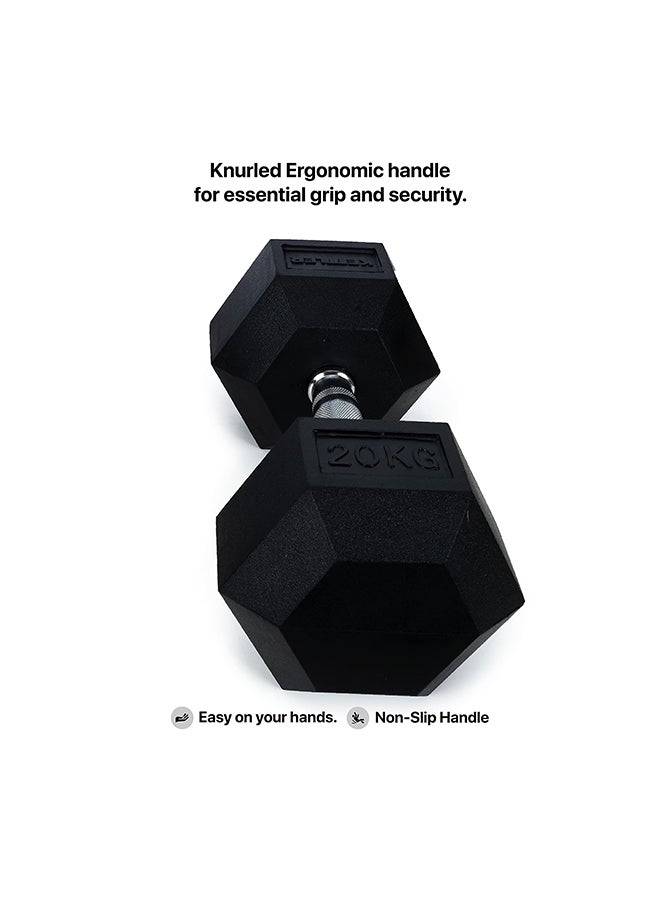 anythingbasic. Hexagonal Dumbbell of 20kg (44LB) Includes 1 * 20Kg (44LB) | Material : Iron with Rubber Coat | Exercise, Fitness and Strength Training Weights at Home/Gym | Unisex  - Image 3