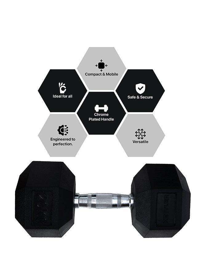 anythingbasic. Hexagonal Dumbbell of 20kg (44LB) Includes 1 * 20Kg (44LB) | Material : Iron with Rubber Coat | Exercise, Fitness and Strength Training Weights at Home/Gym | Unisex  - Image 2