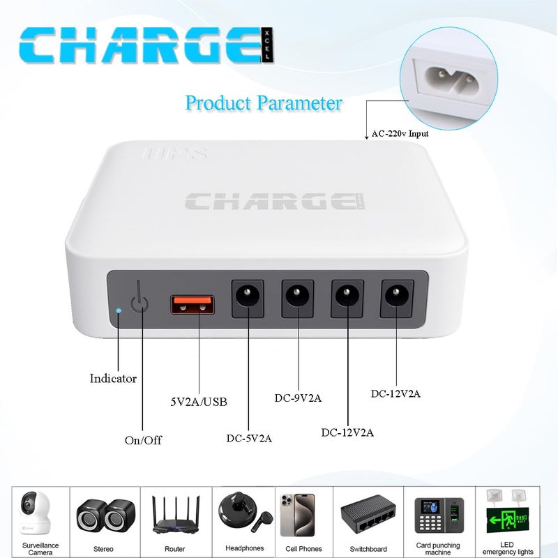 ChargeXcel Mini UPS for WiFi Router, Modem, Set Top Box, CCTV Camera, Biometric | 12V/9V/5V DC Output | Power Backup Upto 4 Hours| miniUPS Support Upto 0.5A to 2A | WiFi UPS Power Backup - Image 2